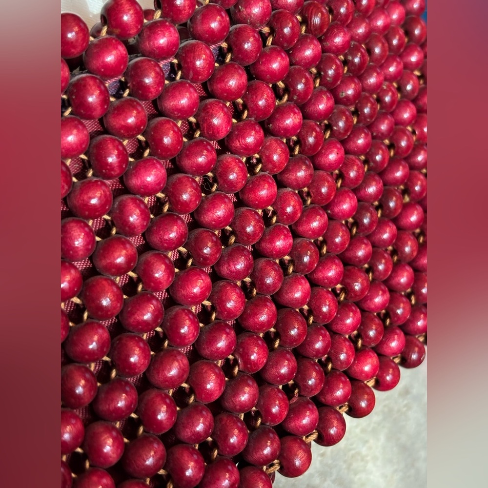 VINTAGE WALBORG bag, 60s/70s ruby red wooden bead clutch/hand bag JAPAN - Picture 11 of 16